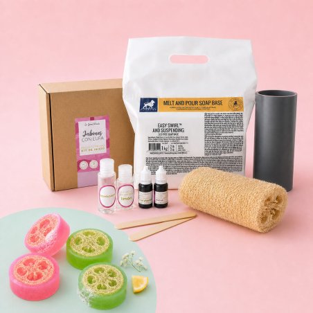 Kit como hacer jabon con lufa. Materiales e instrucciones