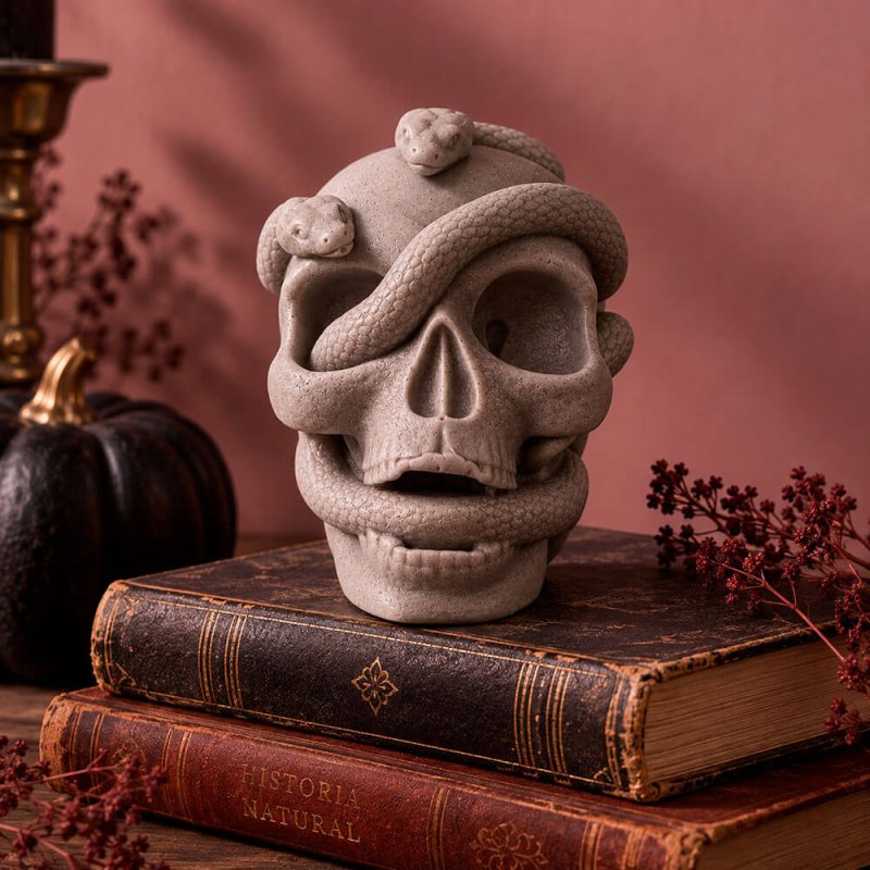 Calavera con serpiente de cemento