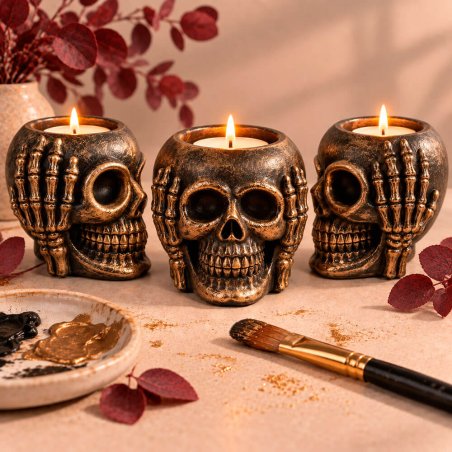 portavelas de cemento calavera que no oye