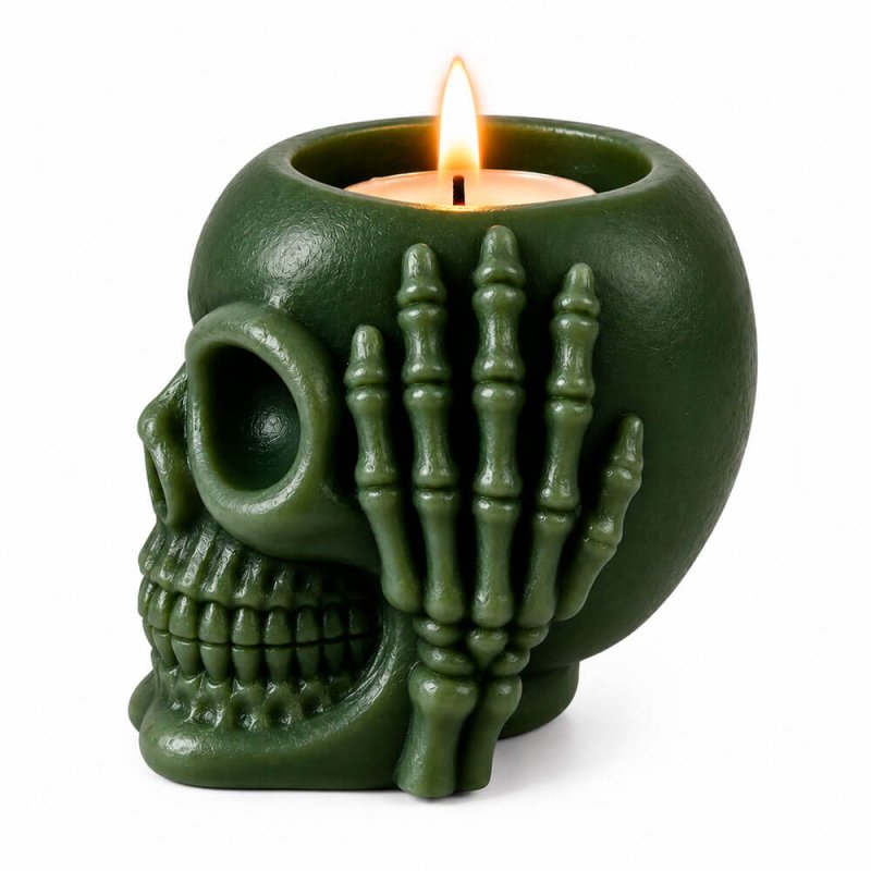 portavelas de cera calavera que no oye