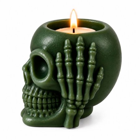 portavelas de cera calavera que no oye