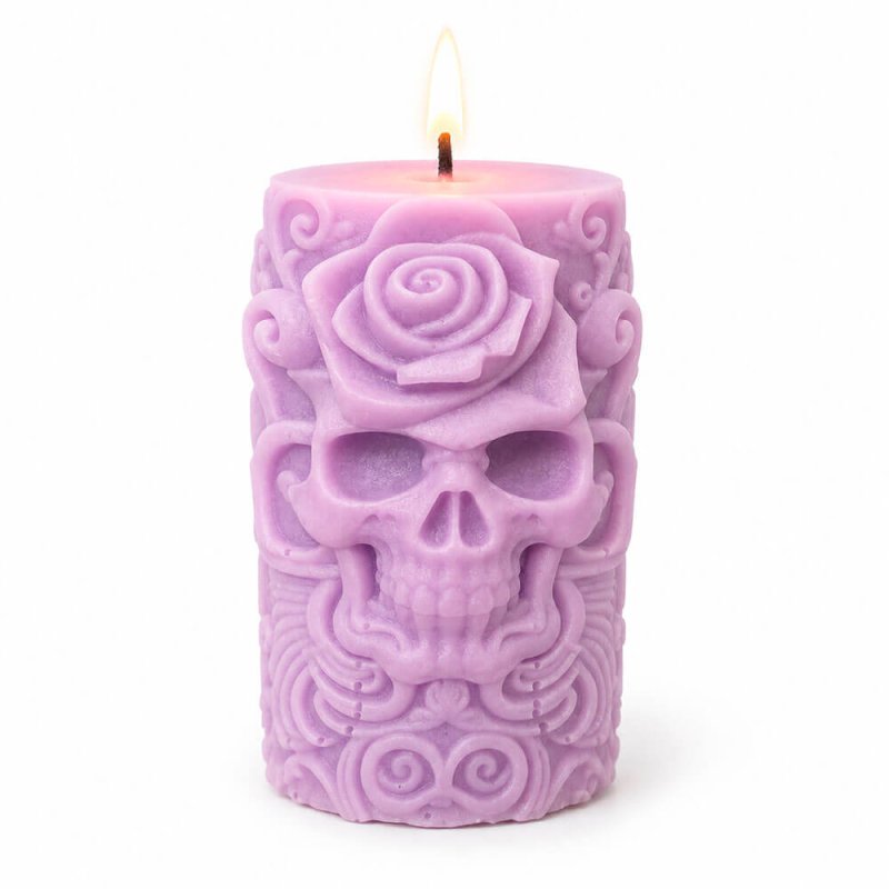 Molde vela cilíndrica calavera y rosa
