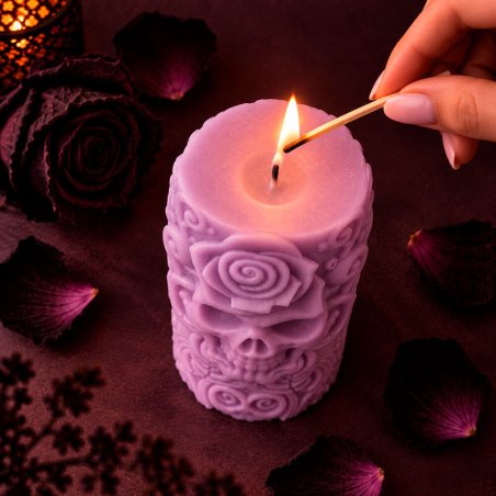 Molde de silicona vela cilíndrica calavera y rosa