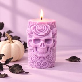 Molde vela cilíndrica calavera y rosa
