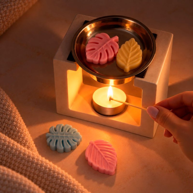 wax melts hojas de árboles en quemador