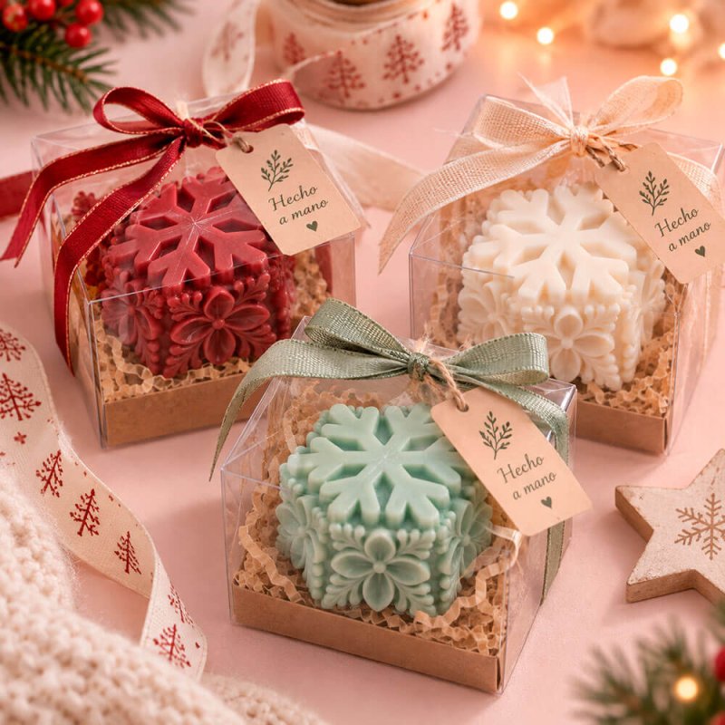 jabones copo de nieve con flores para regalar