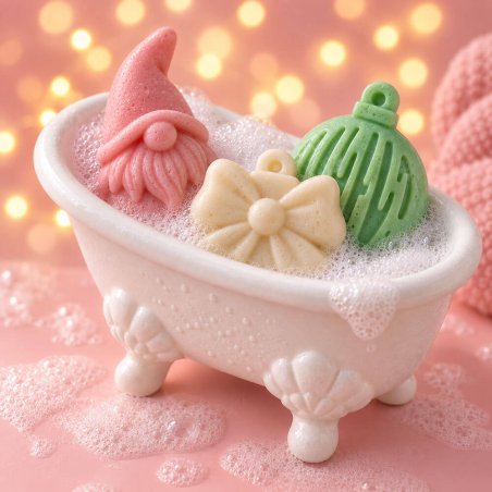 Jabones de gnomos y bolas de Navidad
