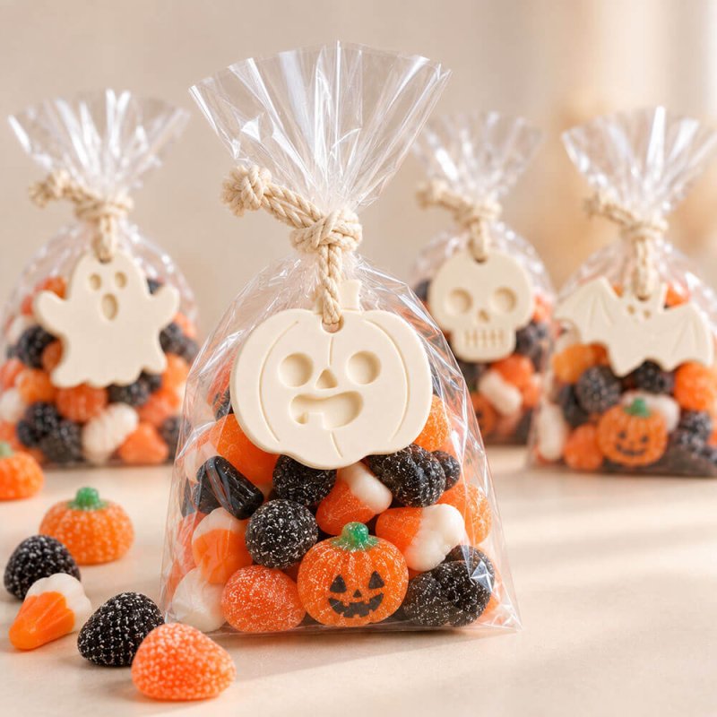 Bolsa de chuches con figura para colgar calabaza halloween