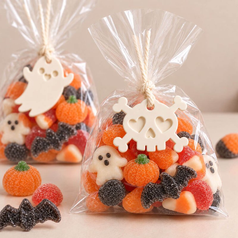 Bolsa de chuches con figura para colgar  calavera halloween