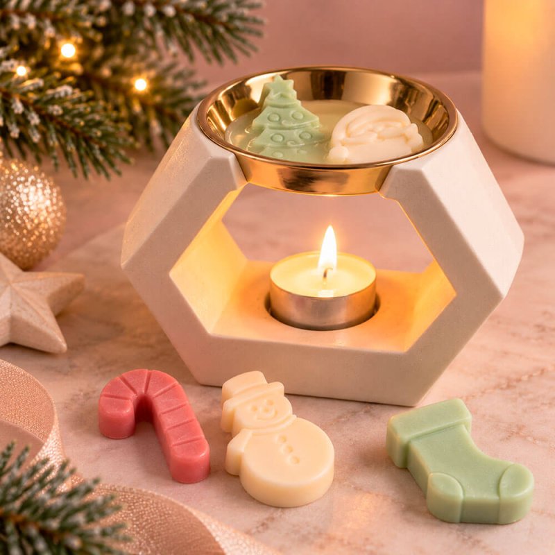 quemador con wax melts 12 figuritas de Navidad mix