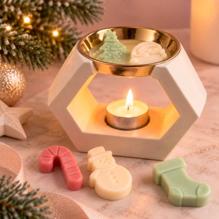 quemador con wax melts 12 figuritas de Navidad mix