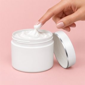 Pot 200 ml blanc nacré cylindrique avec couvercle et liseré argenté