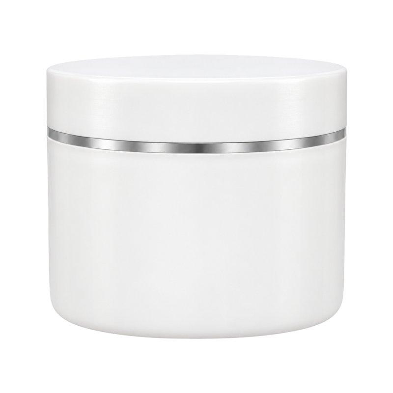 Comprar tarro 200 ml blanco perla cilíndrico con tapa y ribete plateado