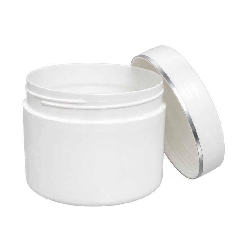 Tarro con tape y ribete plateado 200 ml blanco perla cilíndrico