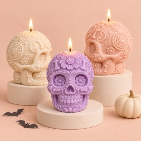 Molde para velas caveira mexicana com flores e ossos