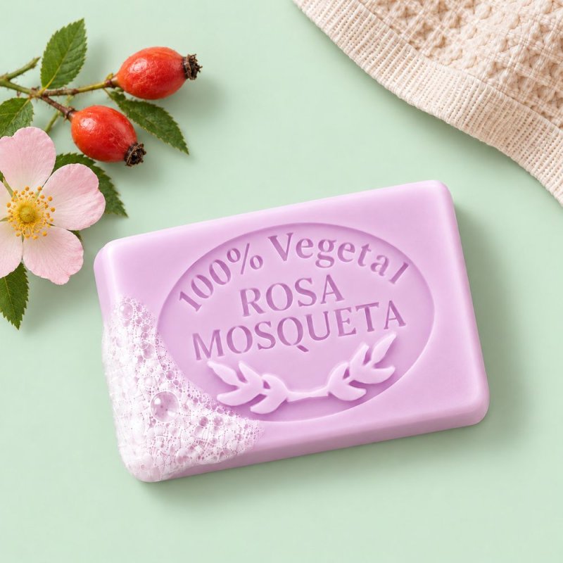 Molde jabon rosa mosqueta — jabón en escena lifestyle
