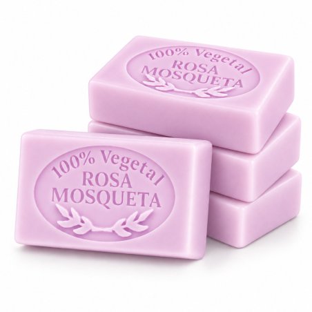 Molde jabon rosa mosqueta — cuatro jabones apilados