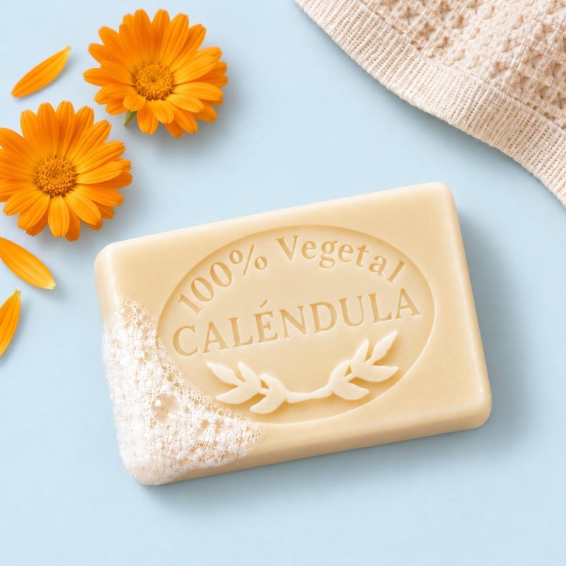 Molde jabon de calendula — jabón en escena lifestyle