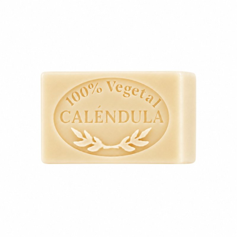 Molde jabon de calendula — jabón sobre fondo blanco