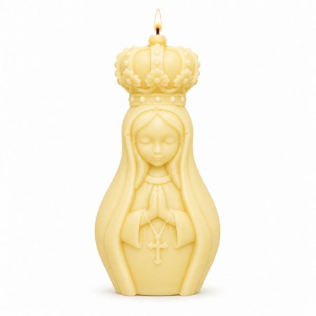 Molde para velas virgen coronada — vela amarilla sobre fondo blanco