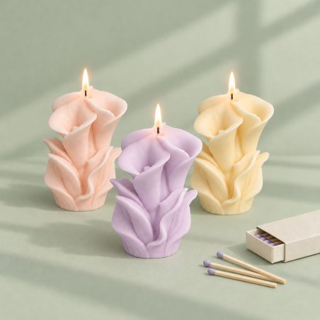 Molde para velas ramo de calas — tres velas en tonos pastel