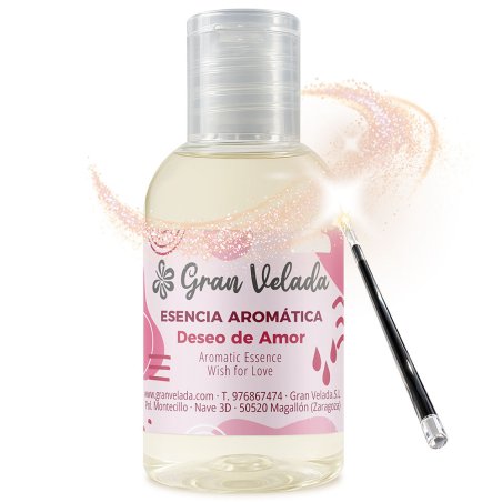 Frasco de esencia aromática Deseo de Amor con varita y destellos decorativos