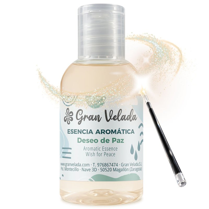 Frasco de esencia aromática Deseo de Paz con varita y destellos decorativos