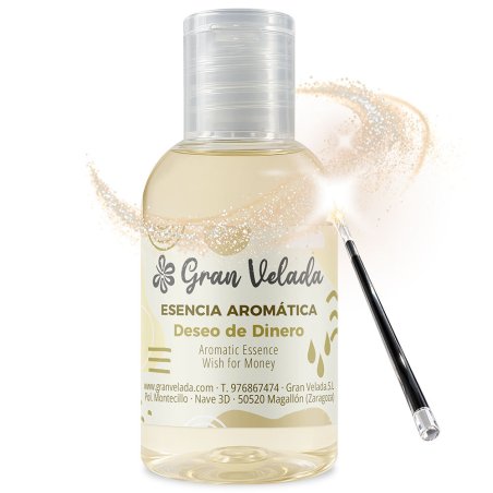 Flacon d’essence aromatique Deseo de Dinero avec baguette et éclats décoratifs