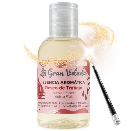 Frasco de esencia aromática Deseo de Trabajo con varita y destellos decorativos