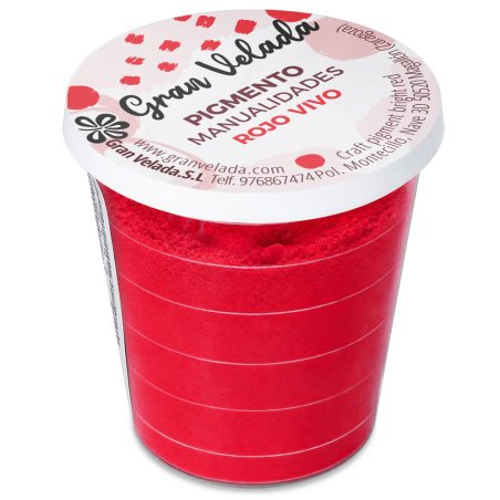 Pigmento rojo vivo: envase cerrado sobre fondo blanco