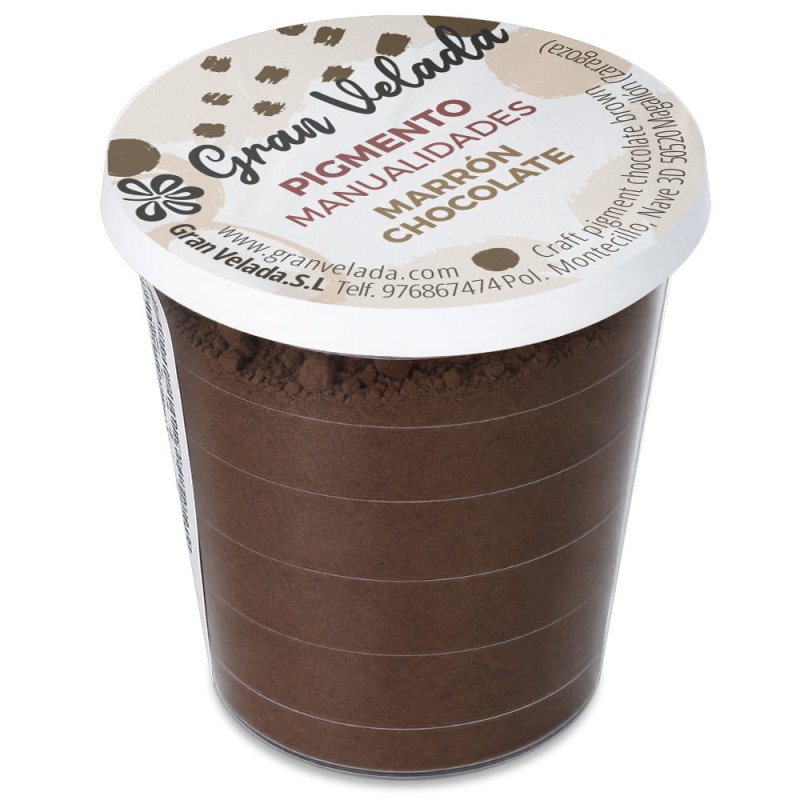Pigmento marron chocolate: envase cerrado sobre fondo blanco
