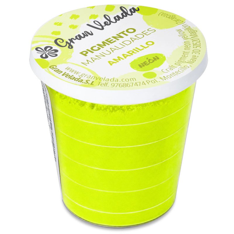 Pigmento amarillo neon: envase cerrado sobre fondo blanco