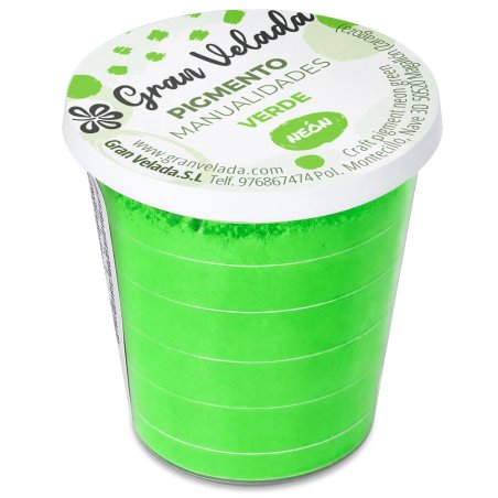 Pigmento verde neon: envase cerrado sobre fondo blanco