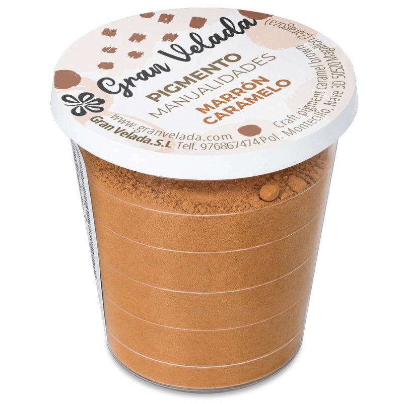 Pigmento marron caramelo: envase cerrado sobre fondo blanco