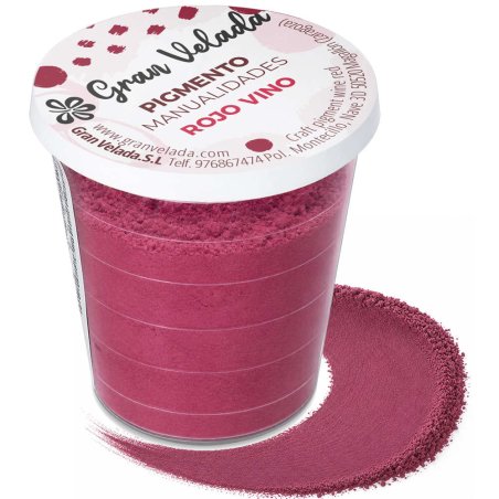 Pigment rouge vin: pot et échantillon de poudre sur fond blanc