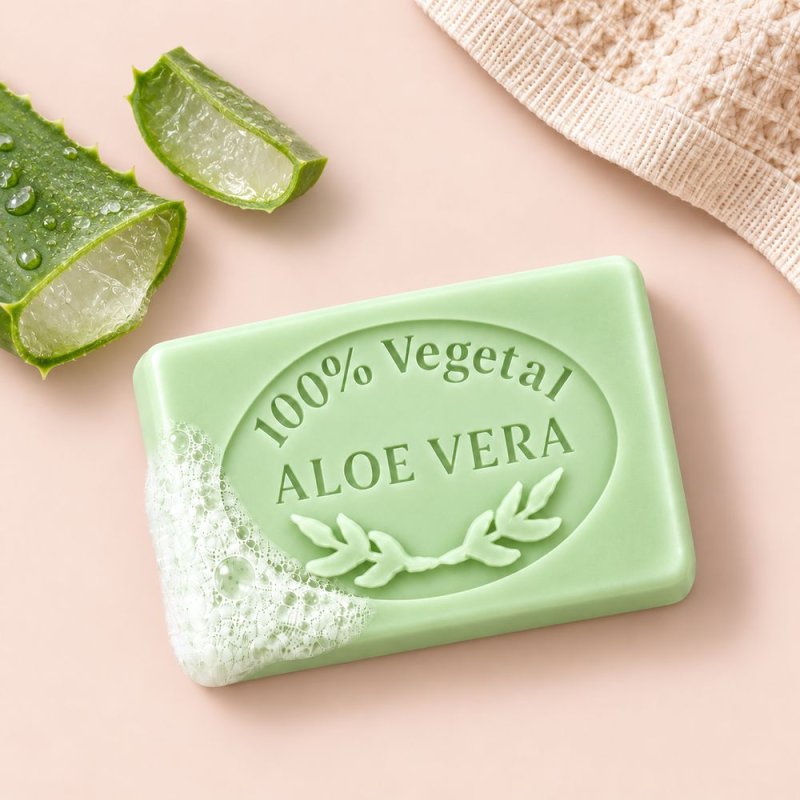 Jabón de aloe vera hecho con molde: con espuma en escena decorativa