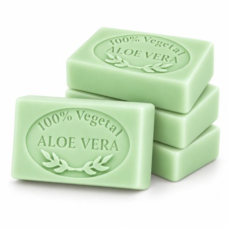 Jabón de aloe vera hecho con molde: cuatro pastillas apiladas