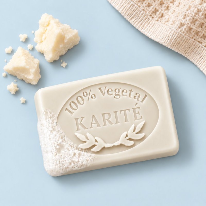 Jabón de karité hecho con molde: con espuma en escena decorativa