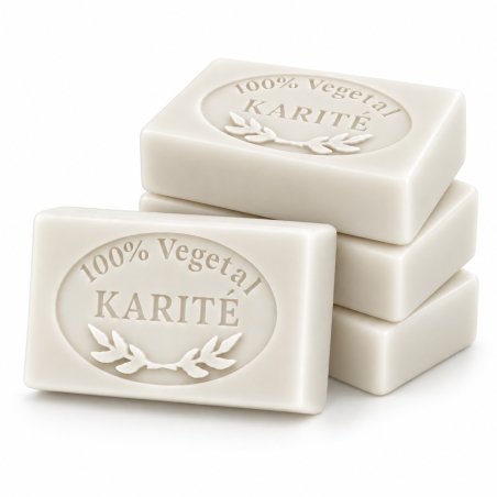 Jabón de karité hecho con molde: cuatro pastillas apiladas