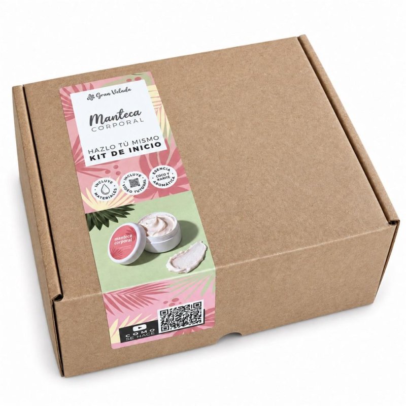 Caixa do kit para fazer manteiga corporal sobre fundo branco
