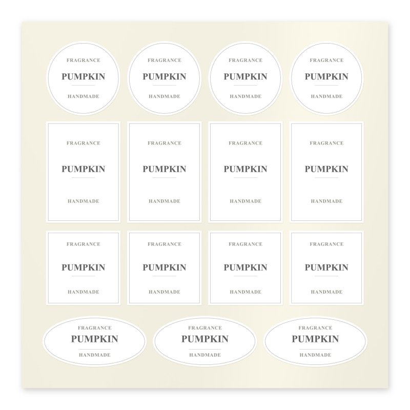 Planche d’autocollants Pumpkin en blanc, ronds, rectangulaires, carrés et ovales