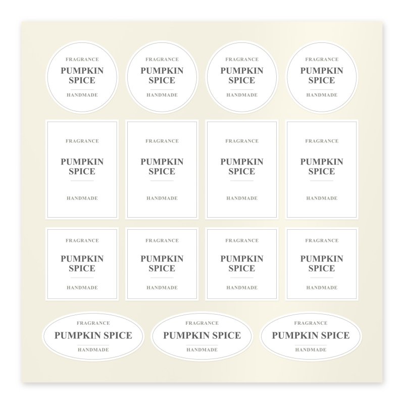 Folha de autocolantes Pumpkin Spice em branco, com formas redondas, retangulares, quadradas e ovais