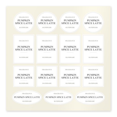 Planche d’autocollants Pumpkin Spice Latte en blanc, ronds, rectangulaires, carrés et ovales