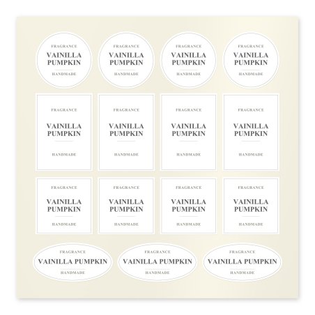 Planche d’autocollants Vanilla Pumpkin en blanc, ronds, rectangulaires, carrés et ovales