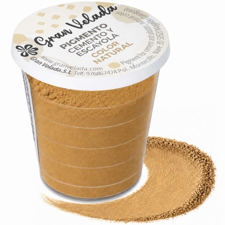 Pigmento natural para cemento y escayola, envase con muestra de color