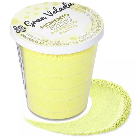Pigment jaune pâle pour ciment et plâtre, pot avec échantillon de couleur