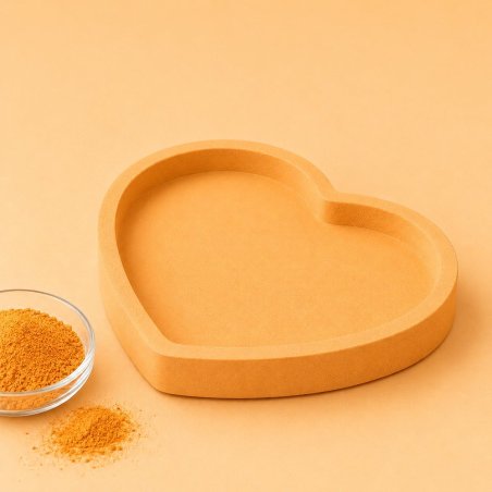 Plateau cœur orange clair avec coupelle de pigment pour ciment et plâtre