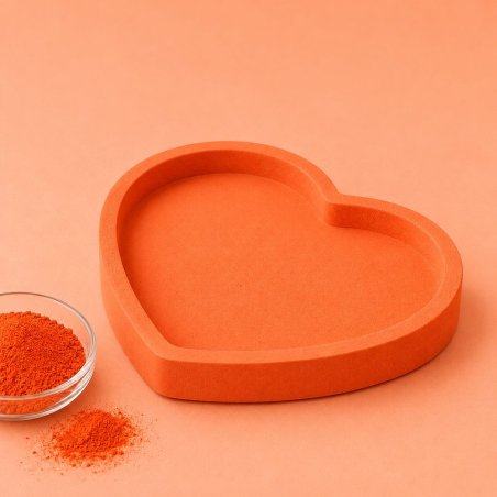 Bandeja corazón en naranja calabaza con cuenco de pigmento para cemento y escayola