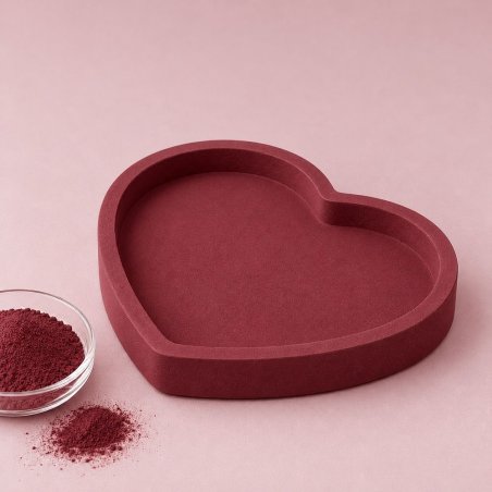 Bandeja corazón en granate con cuenco de pigmento para cemento y escayola