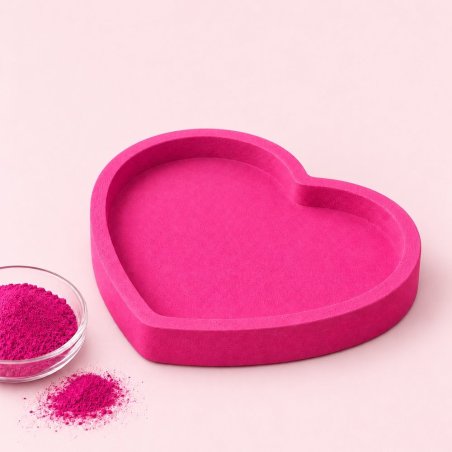 Bandeja corazón en rojo rosado con cuenco de pigmento para cemento y escayola